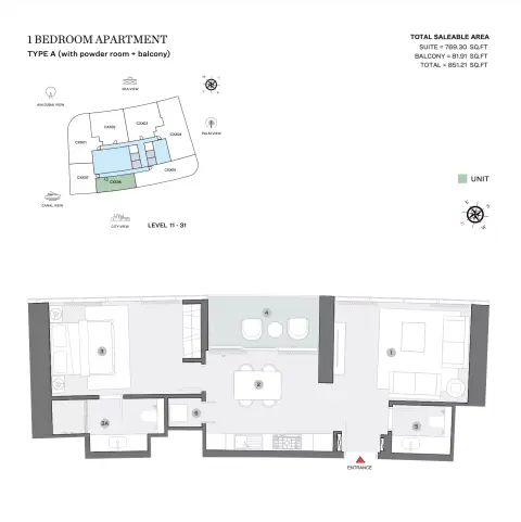 Plattegrond van 1 slaapkamer in Sobha Seahaven