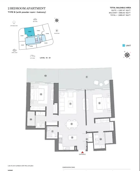 Plattegrond van 2 slaapkamers in Sobha Seahaven