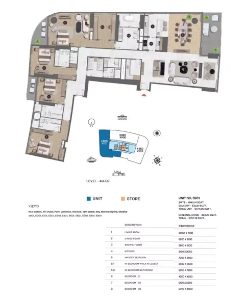 Plattegrond van 4 slaapkamers in Sobha Seahaven
