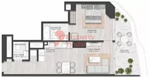Plattegrond van 1 slaapkamer in Coral Reef