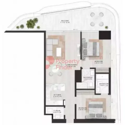 Plattegrond van 2 slaapkamers in Coral Reef