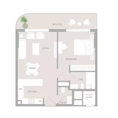 Plattegrond van 1 slaapkamer in VERDAN1A Phase 3 By Object 1