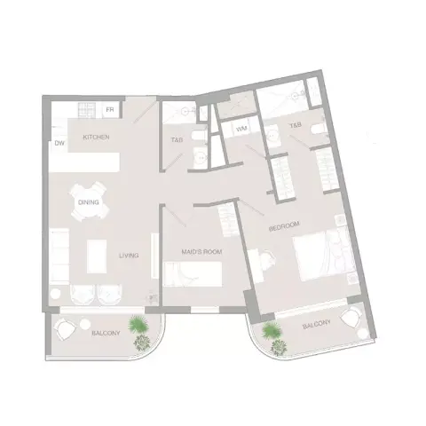 Plattegrond van 2 slaapkamers in VERDAN1A Phase 3 By Object 1