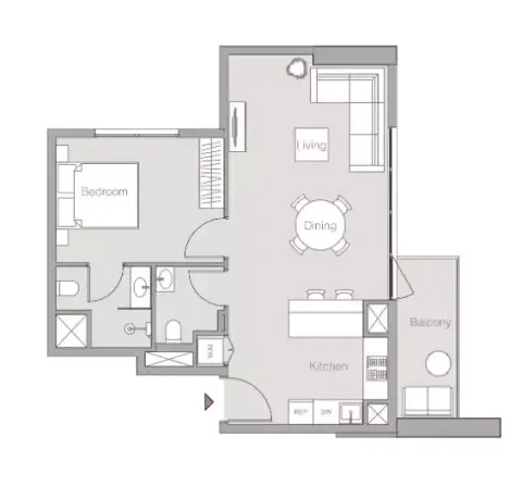 Plattegrond van 2 slaapkamers in V1ter Residence