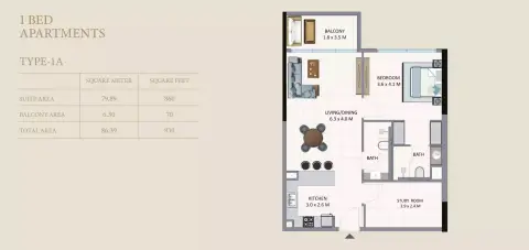 Plattegrond van 1 slaapkamer in Riviera Chalet