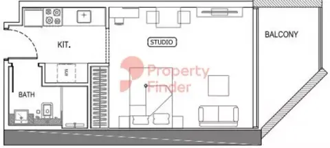 Plattegrond van Studio in Binghatti Amber
