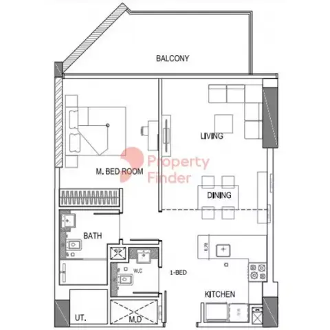 Plattegrond van 1 slaapkamer in Binghatti Amber