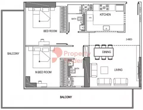 Plattegrond van 2 slaapkamers in Binghatti Amber