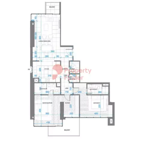 Plattegrond van 2 slaapkamers in Anwa Aria