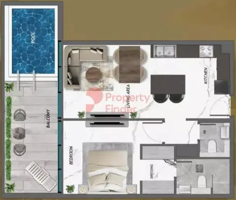 Plattegrond van 1 slaapkamer in Samana Golf Views