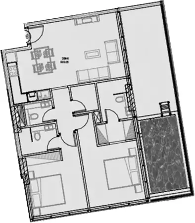 Plattegrond van 2 slaapkamers in Samana Golf Views