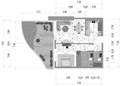 Plattegrond van 1 slaapkamer in Volga Tower