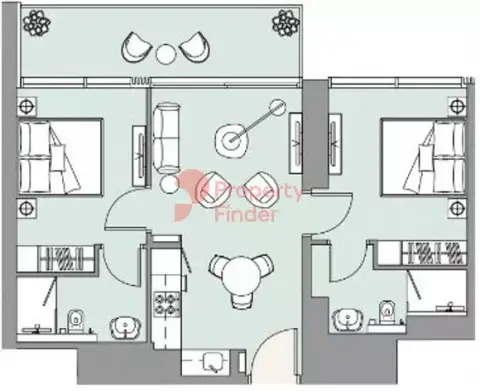 Plattegrond van 2 slaapkamers in The Edge By Select Group