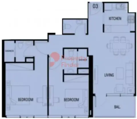 Plattegrond van 2 slaapkamers in Elbrus Tower