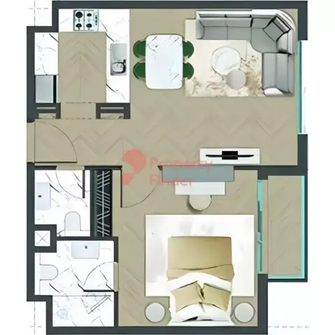 Plattegrond van 1 slaapkamer in Altai Tower