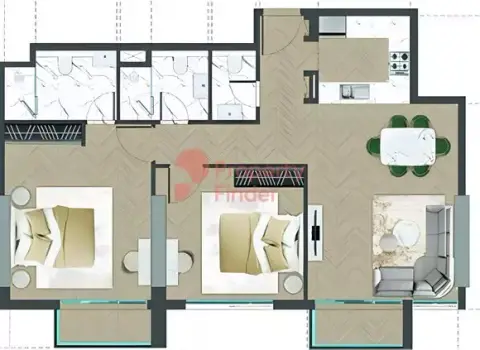 Plattegrond van 2 slaapkamers in Altai Tower