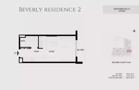 Plattegrond van Studio in Beverly Residence Phase 2 By HMB