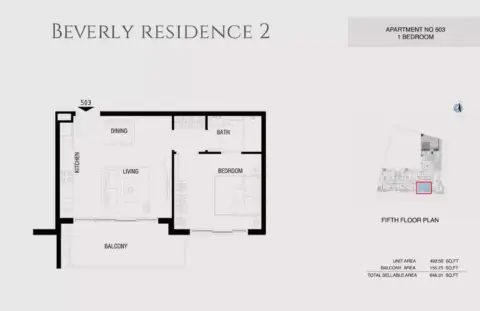 Plattegrond van 1 slaapkamer in Beverly Residence Phase 2 By HMB
