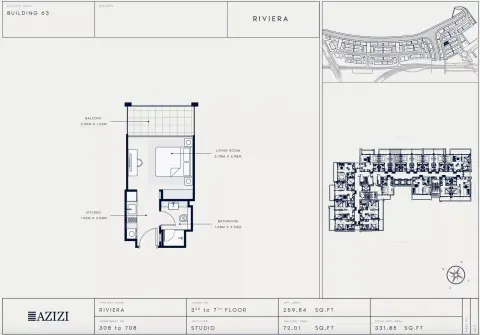 Plattegrond van Studio in Azizi Riviera 63