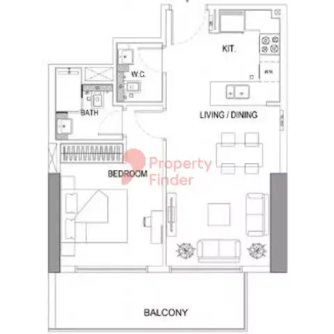 Plattegrond van 1 slaapkamer in Binghatti Gardenia