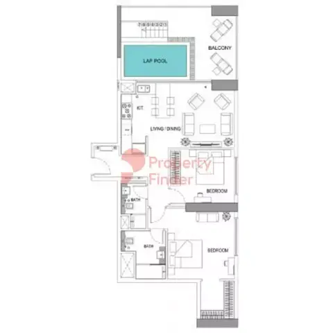 Plattegrond van 2 slaapkamers in Binghatti Gardenia
