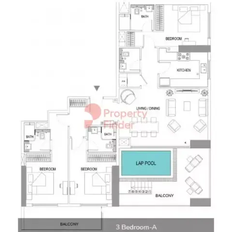 Plattegrond van 3 slaapkamers in Binghatti Gardenia