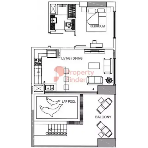 Plattegrond van 1 slaapkamer in Binghatti House