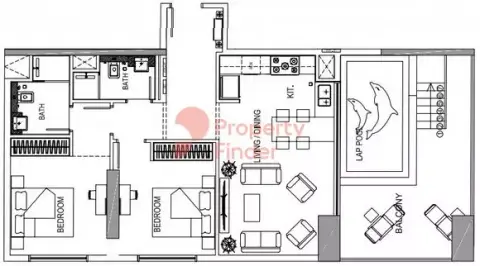 Plattegrond van 2 slaapkamers in Binghatti House