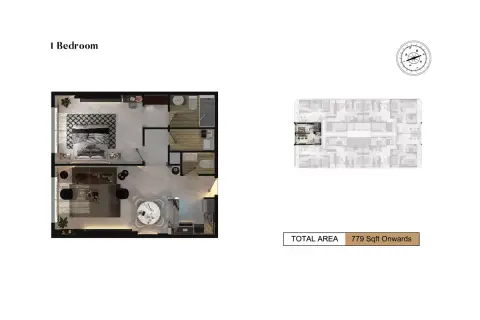 Plattegrond van 1 slaapkamer in Adhara Star