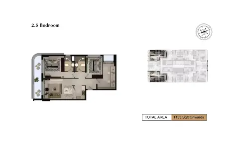 Plattegrond van 2 slaapkamers in Adhara Star