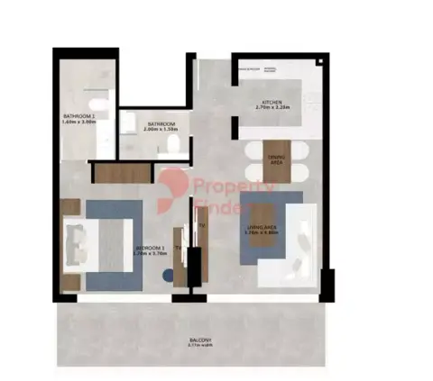 Plattegrond van 1 slaapkamer in Aark Residences