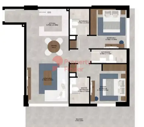 Plattegrond van 2 slaapkamers in Aark Residences