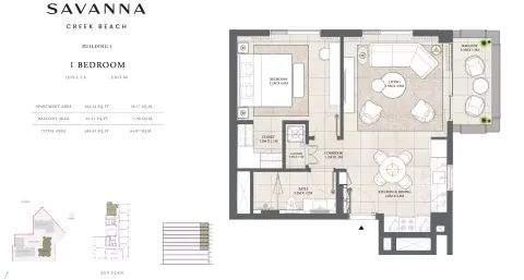 Plattegrond van 1 slaapkamer in Savanna
