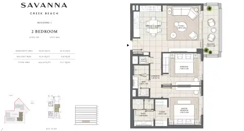 Plattegrond van 2 slaapkamers in Savanna