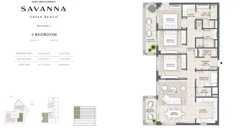 Plattegrond van 3 slaapkamers in Savanna