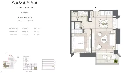 Plattegrond van 1 slaapkamer in Savanna