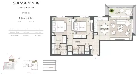 Plattegrond van 2 slaapkamers in Savanna