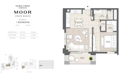 Plattegrond van 1 slaapkamer in Moor at Creek Beach