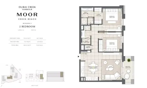 Plattegrond van 2 slaapkamers in Moor at Creek Beach