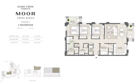 Plattegrond van 3 slaapkamers in Moor at Creek Beach