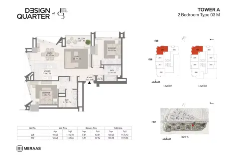 Plattegrond van 2 slaapkamers in Design Quarter