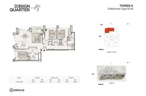 Plattegrond van 3 slaapkamers in Design Quarter