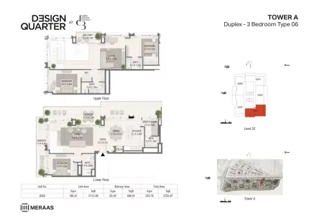 Plattegrond van 3 slaapkamers in Design Quarter