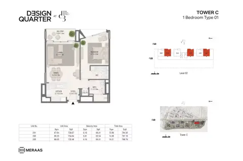 Plattegrond van 1 slaapkamer in Design Quarter