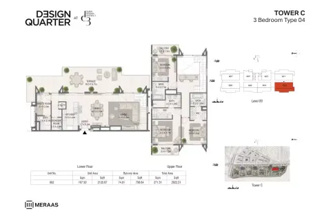 Plattegrond van 3 slaapkamers in Design Quarter