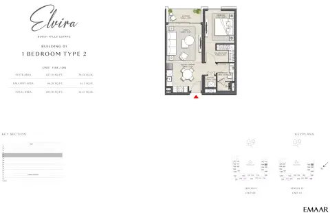 Plattegrond van 1 slaapkamer in Elvira