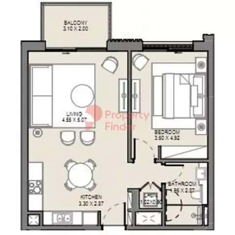 Plattegrond van 1 slaapkamer in Jomana