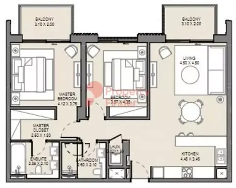 Plattegrond van 2 slaapkamers in Jomana