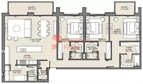 Plattegrond van 3 slaapkamers in Jomana