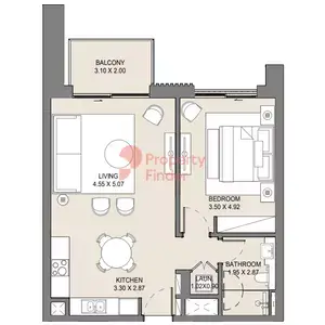 Plattegrond van 1 slaapkamer in Jomana